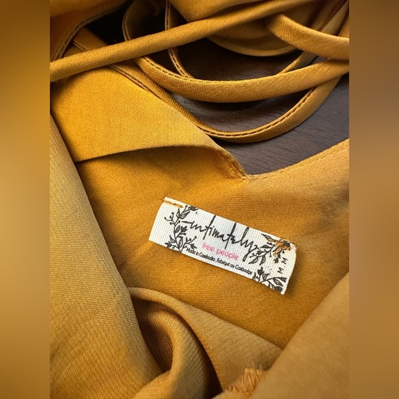 FREE PEOPLE What I Want Golden Yellow Satin Off-the-Shoulder Slip Dress (D10) - Picture 7 of 9
